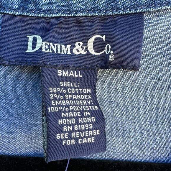 Denim & Co. Womens Denim Boho Floral Embroidered Lapel Blazer Jacket New Small - Picture 5 of 8